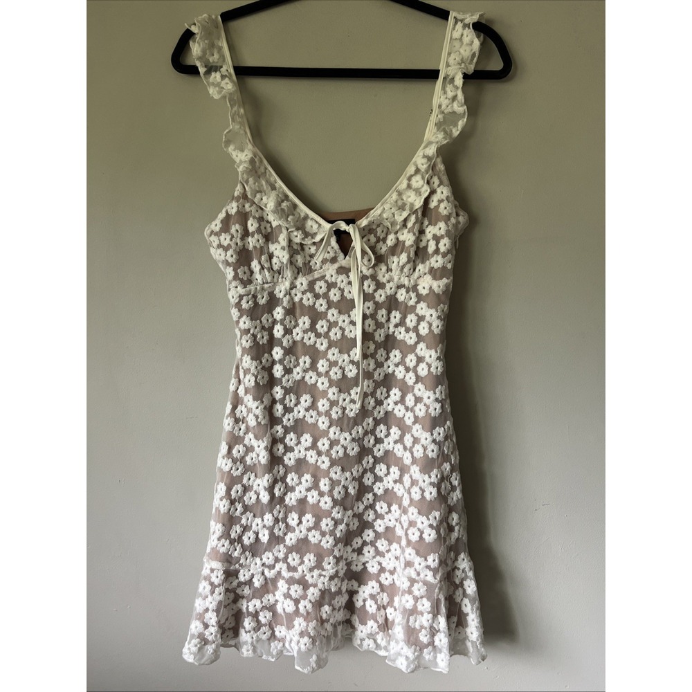 MAJORELLE Sunbeams Lace Embroidered Floral Mini Dress in White Size Medium